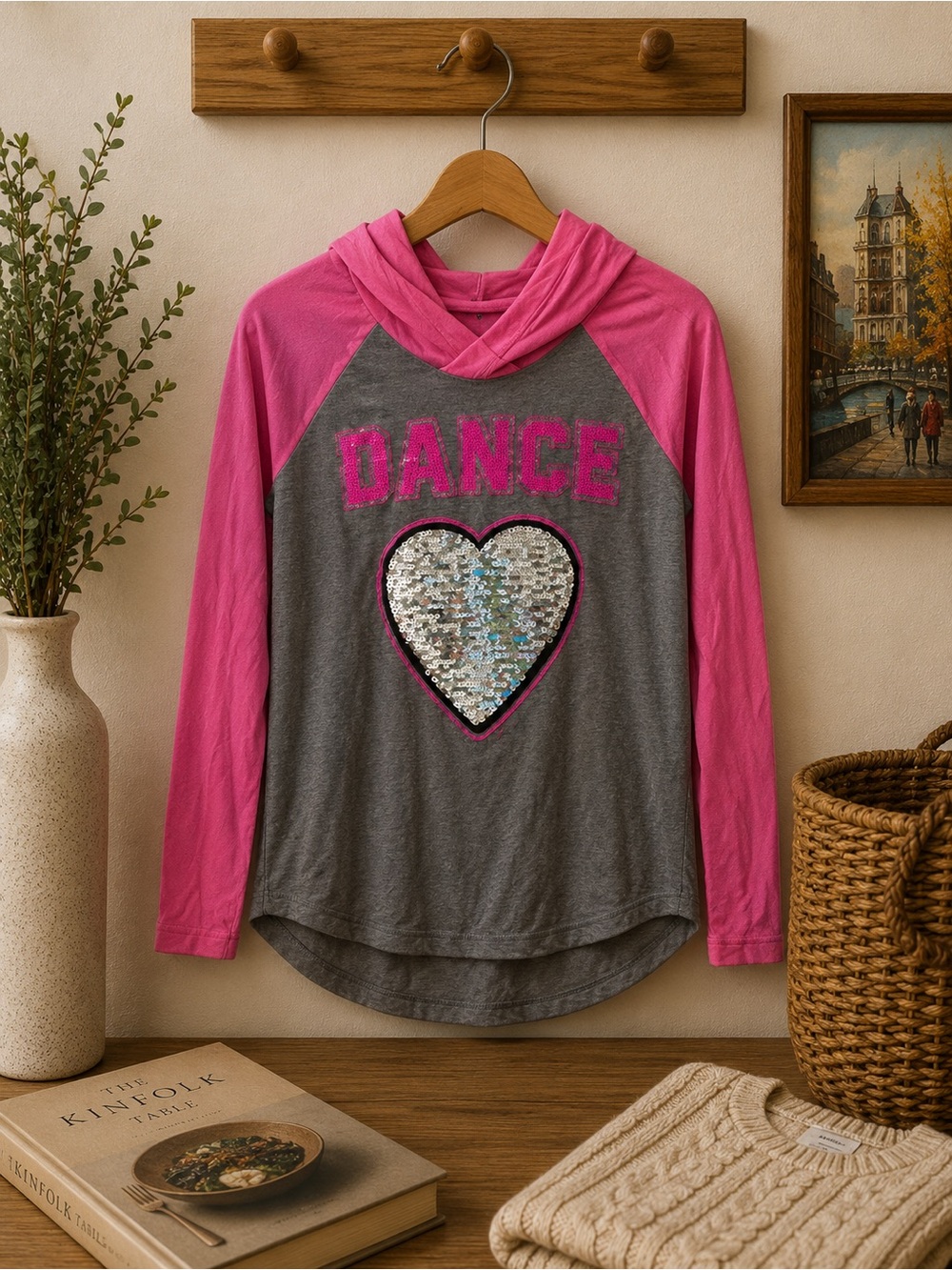 Justice long sleeve heart sequin hoodie top